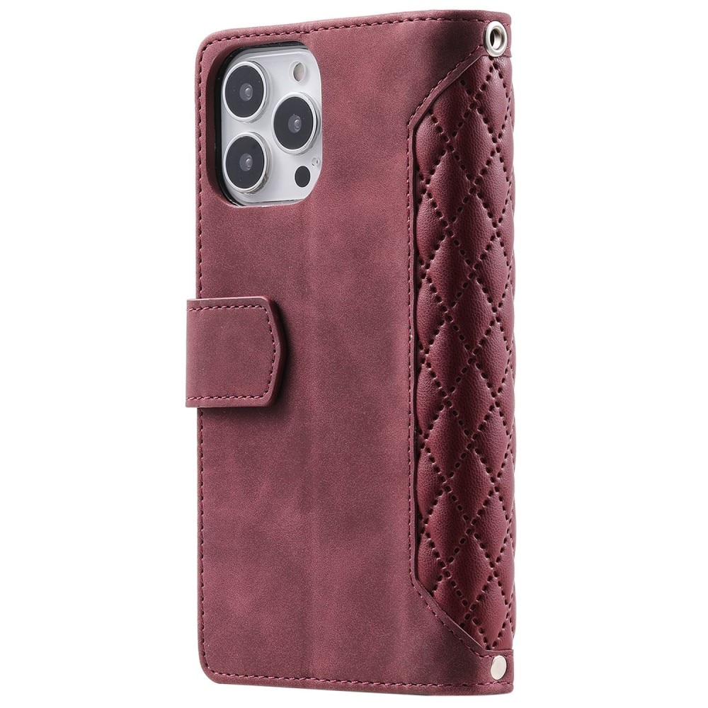 Étui portefeuille matelassée pour iPhone 13 Pro, rouge
