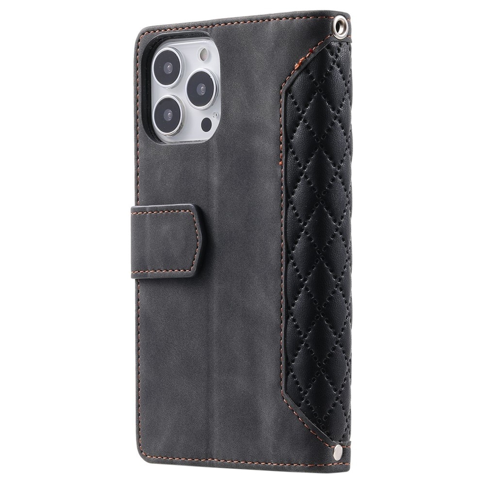 Étui portefeuille matelassée pour iPhone 13 Pro, noir