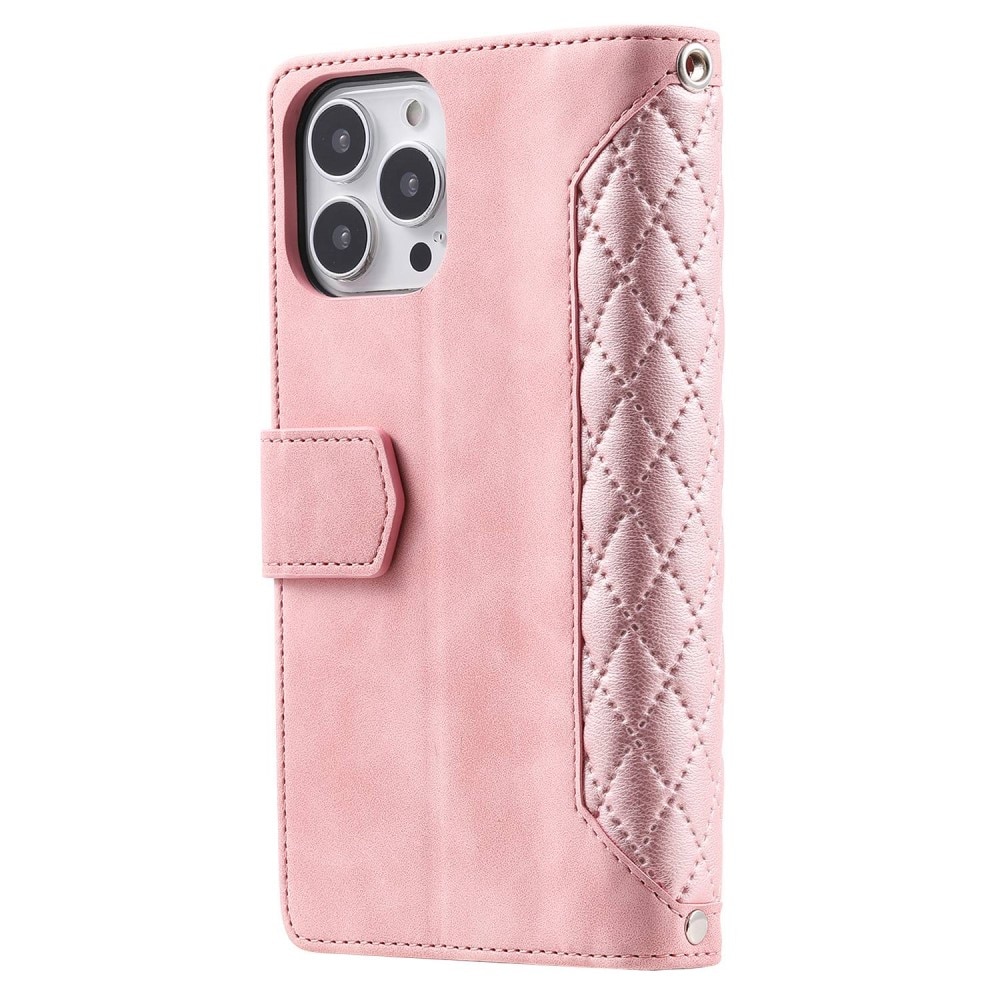 Étui portefeuille matelassée pour iPhone 13 Pro, rose