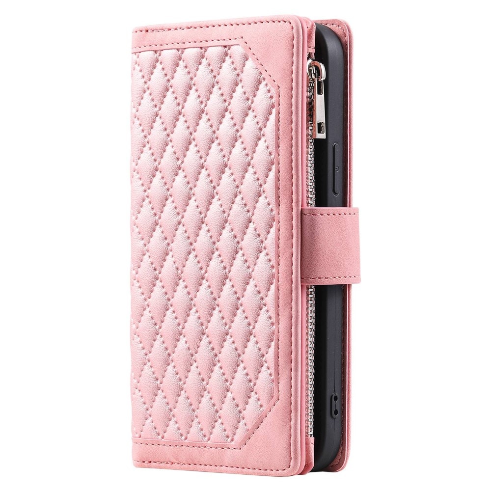 Étui portefeuille matelassée pour iPhone 13 Pro, rose