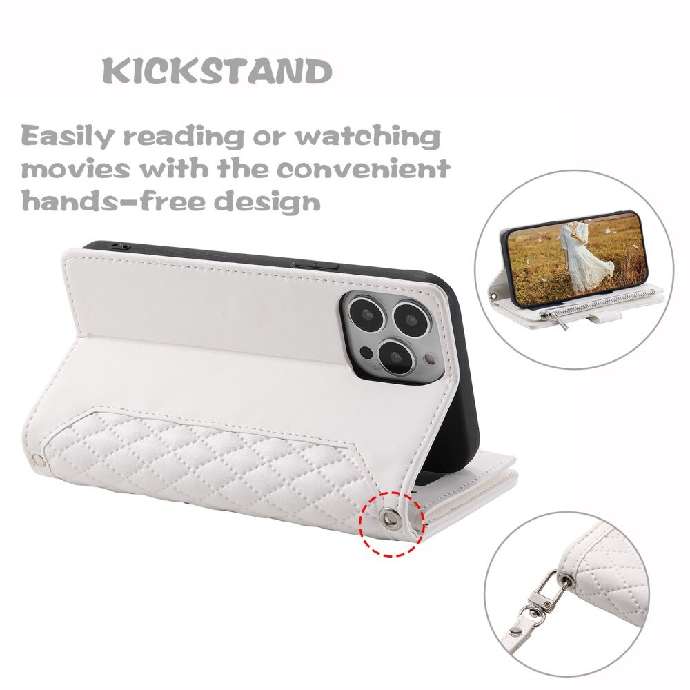 Étui portefeuille matelassée pour iPhone 13 Pro, Blanc