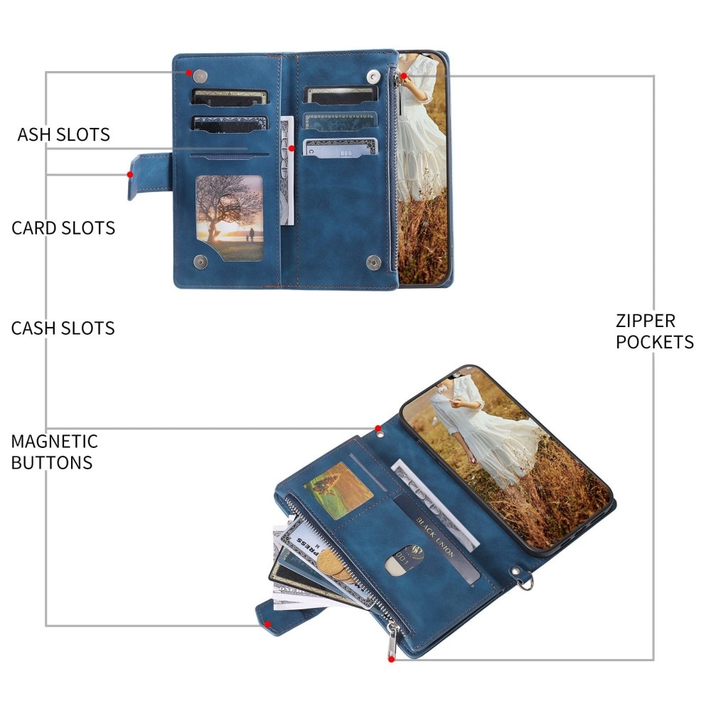 Étui portefeuille matelassée pour iPhone 14 Pro Max, bleu