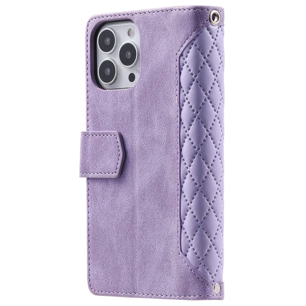 Étui portefeuille matelassée pour iPhone 14 Pro Max, violet