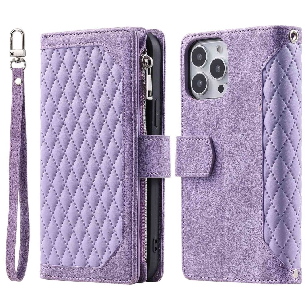 Étui portefeuille matelassée pour iPhone 14 Pro Max, violet