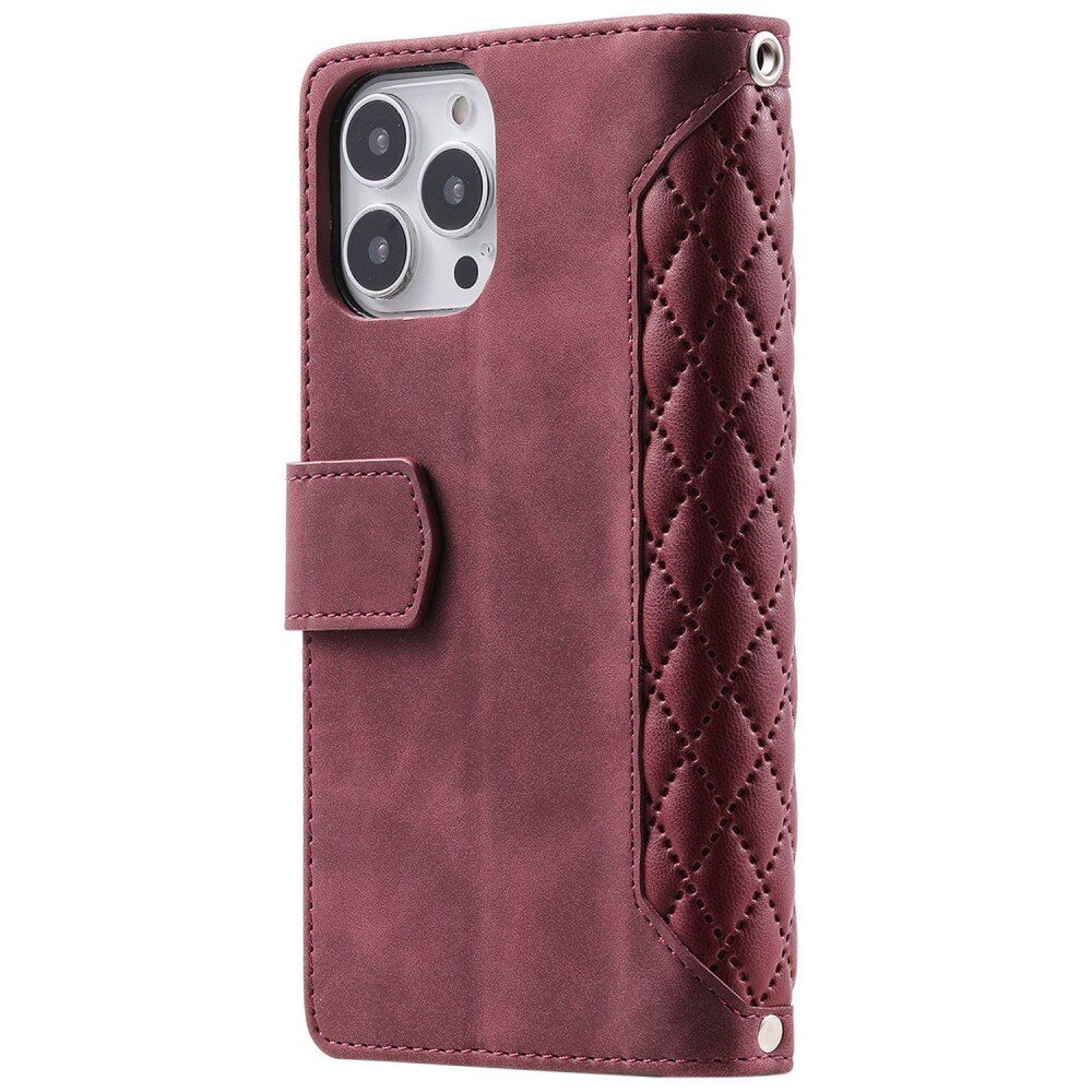 Étui portefeuille matelassée pour iPhone 14 Pro Max, Rouge