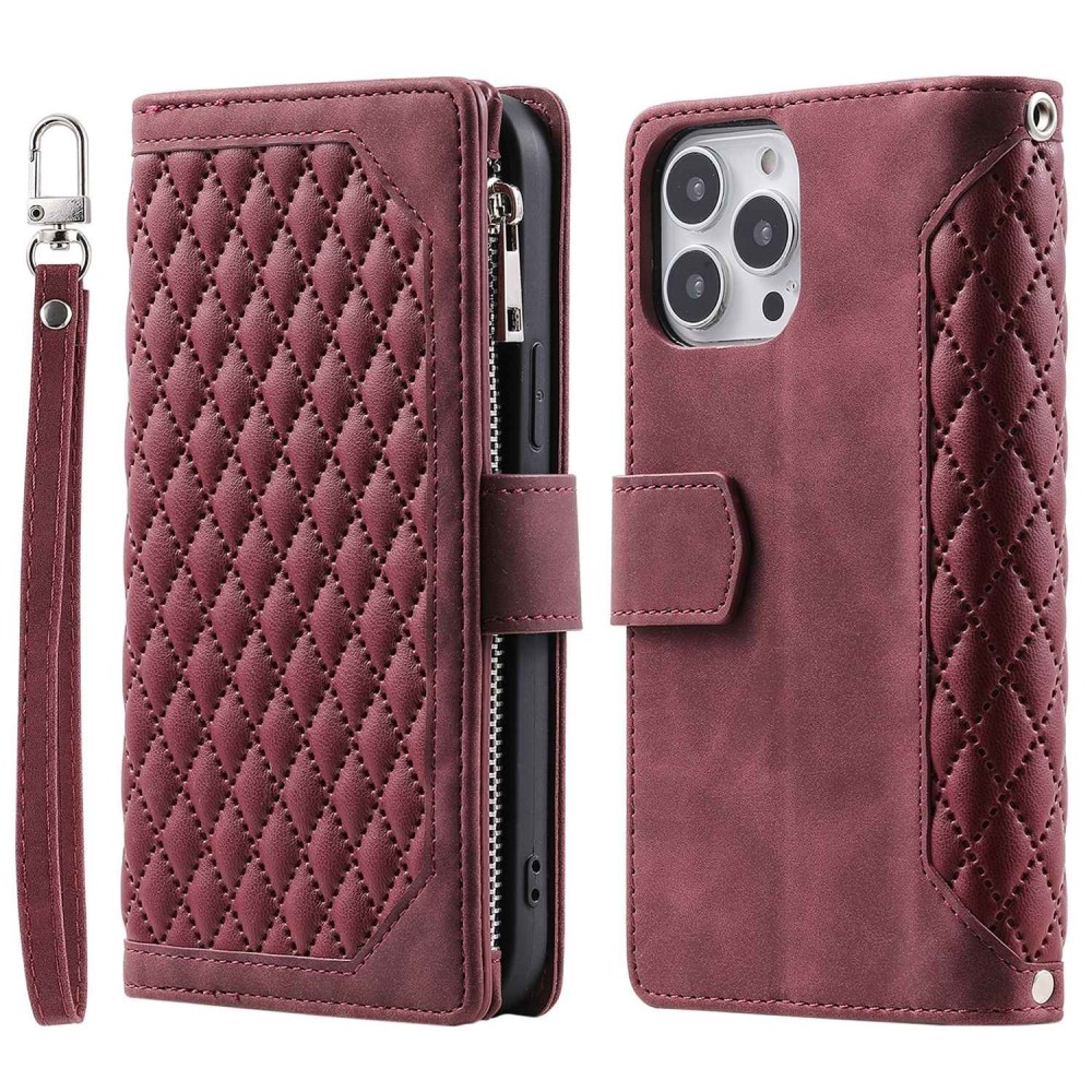 Étui portefeuille matelassée pour iPhone 14 Pro Max, rouge