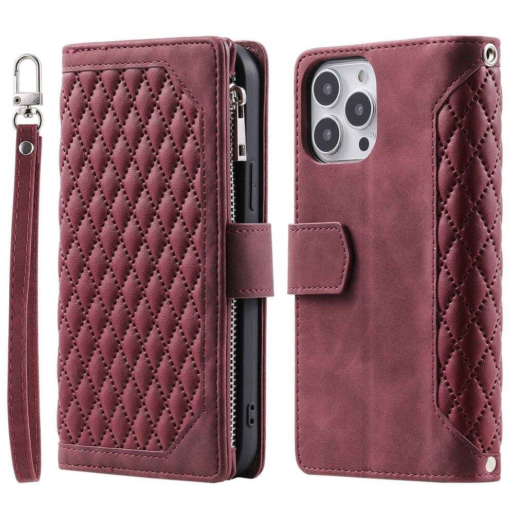 Étui portefeuille matelassée pour iPhone 14 Pro Max, Rouge
