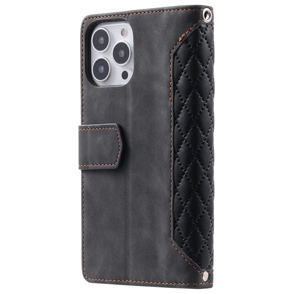 Étui portefeuille matelassée pour iPhone 14 Pro Max, Noir