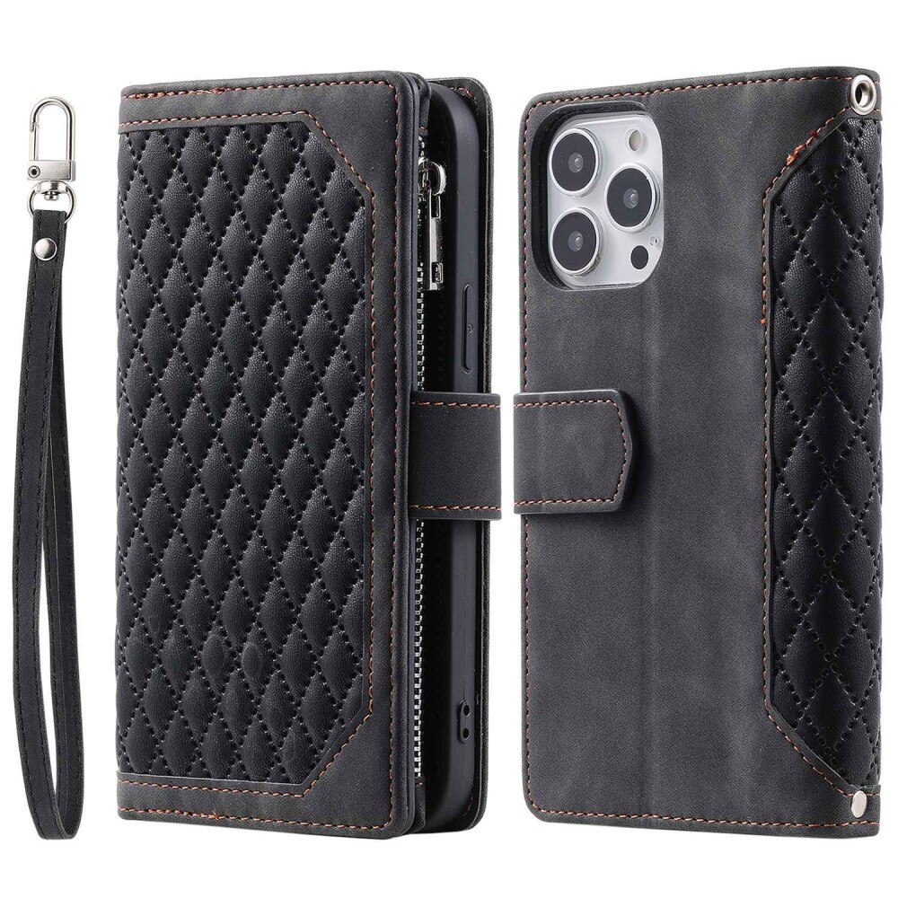 Étui portefeuille matelassée pour iPhone 14 Pro Max, Noir