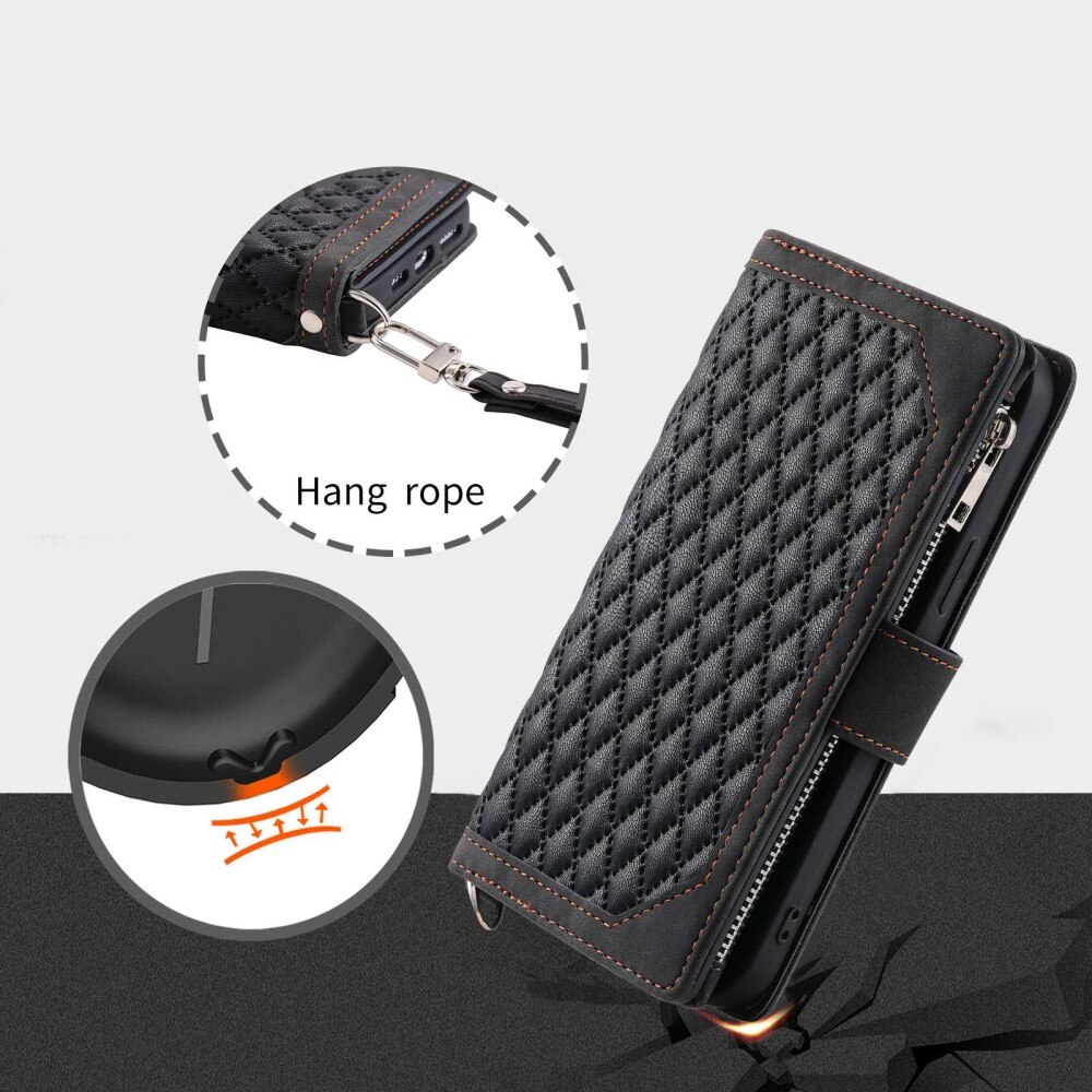 Étui portefeuille matelassée pour iPhone 14 Pro Max, Noir