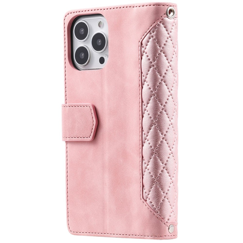Étui portefeuille matelassée pour iPhone 14 Pro Max, rose