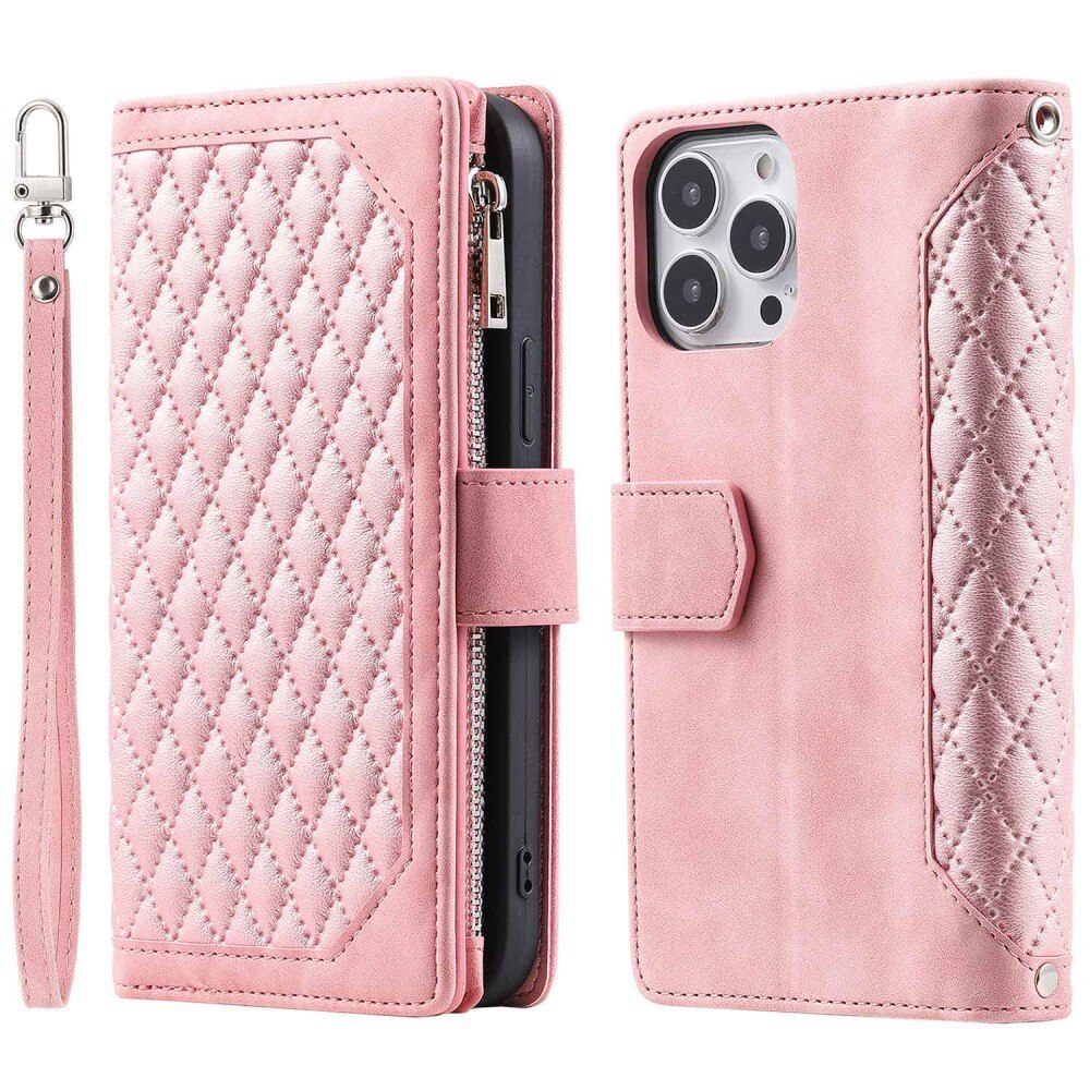 Étui portefeuille matelassée pour iPhone 14 Pro Max, Rose