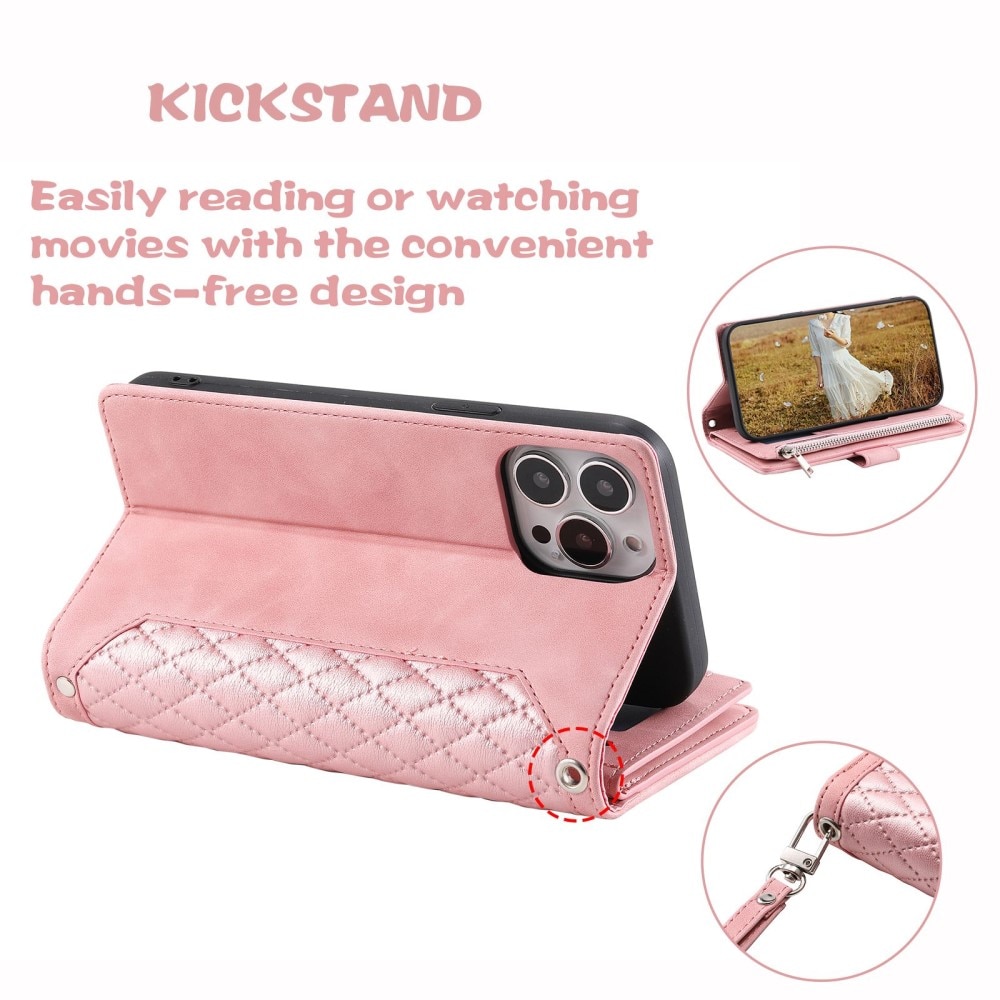 Étui portefeuille matelassée pour iPhone 14 Pro Max, Rose