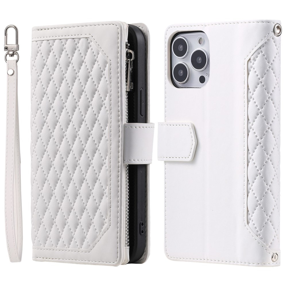 Étui portefeuille matelassée pour iPhone 14 Pro Max, blanc