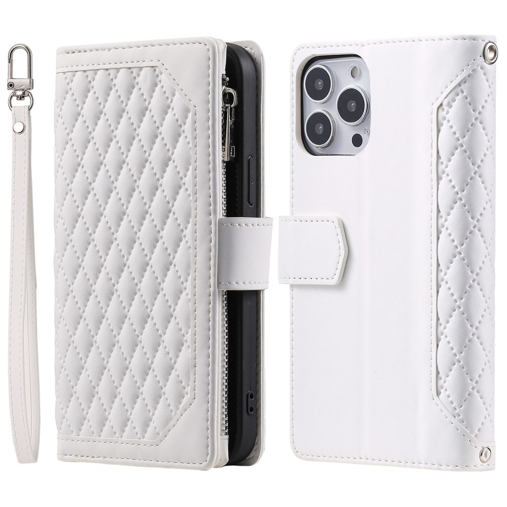 Étui portefeuille matelassée pour iPhone 14 Pro Max, Blanc