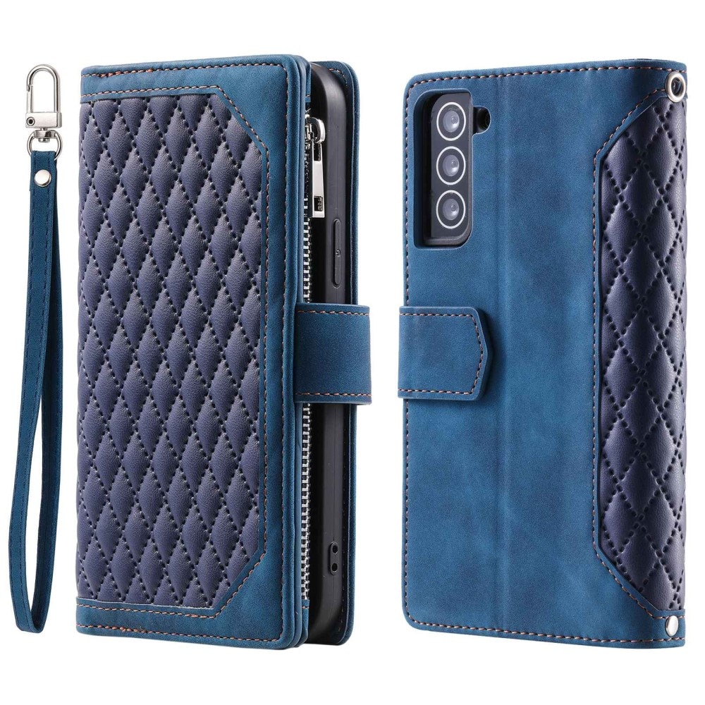 Étui portefeuille matelassée pour Samsung Galaxy S22, bleu