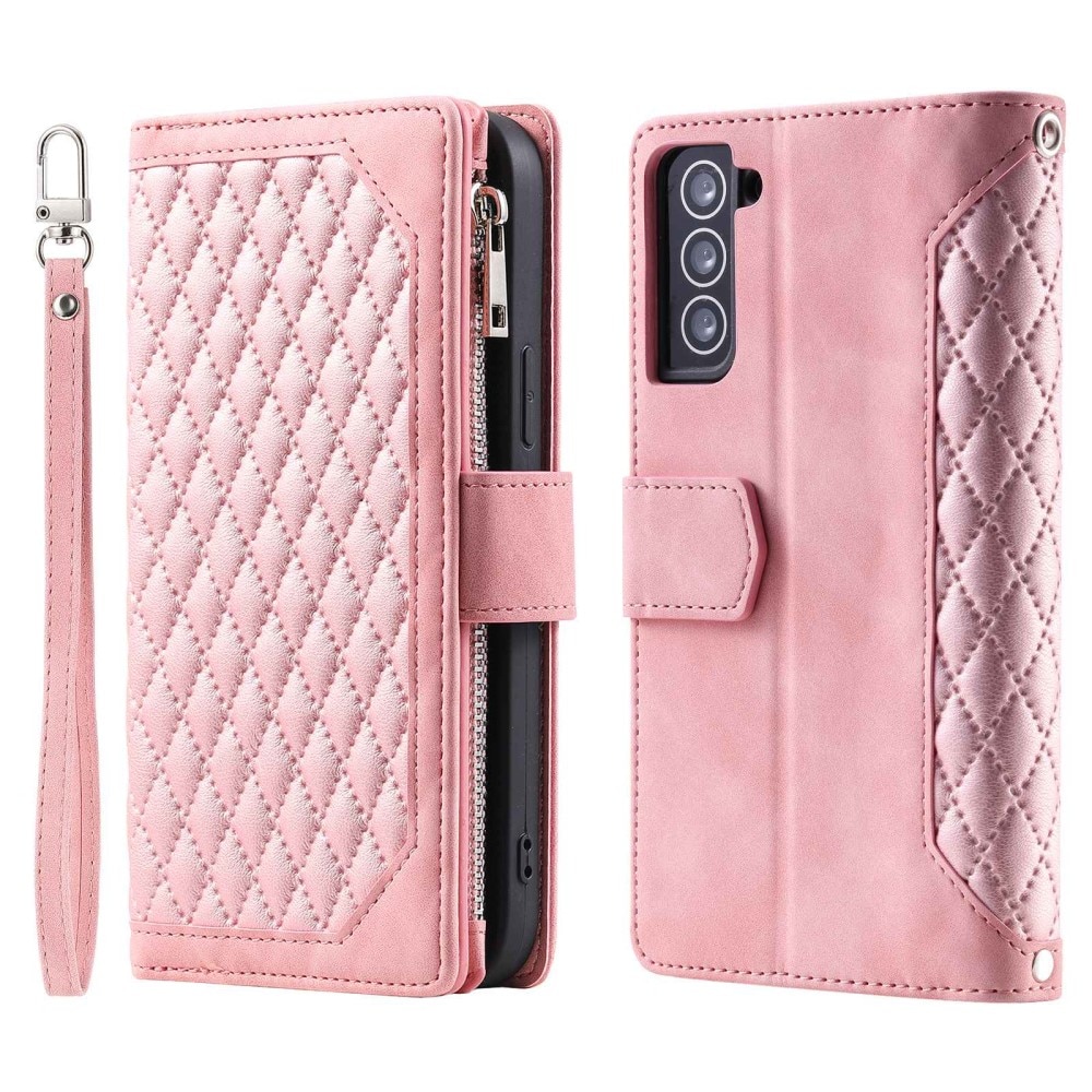Étui portefeuille matelassée pour Samsung Galaxy S22, Rose