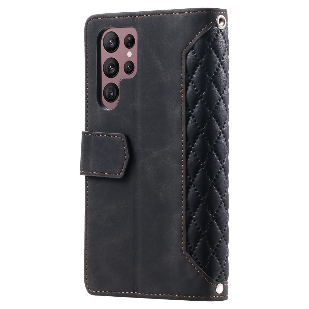 Étui portefeuille matelassée pour Samsung Galaxy S22 Ultra, noir