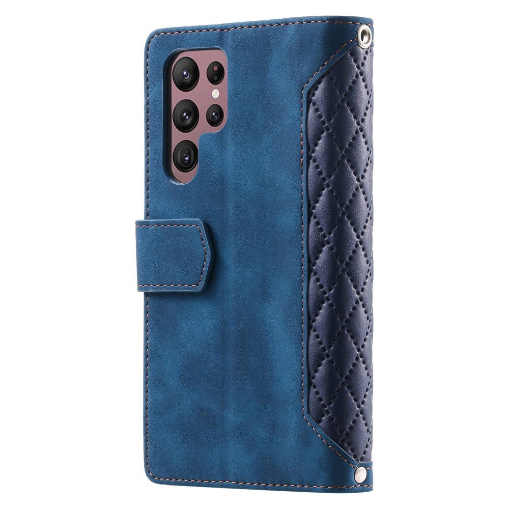 Étui portefeuille matelassée pour Samsung Galaxy S22 Ultra, Bleu
