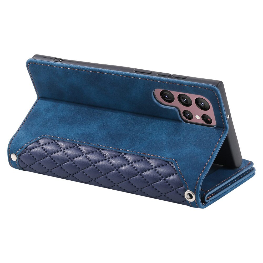 Étui portefeuille matelassée pour Samsung Galaxy S22 Ultra, Bleu