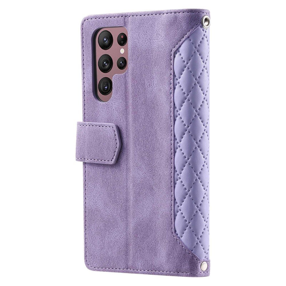 Étui portefeuille matelassée pour Samsung Galaxy S22 Ultra, violet