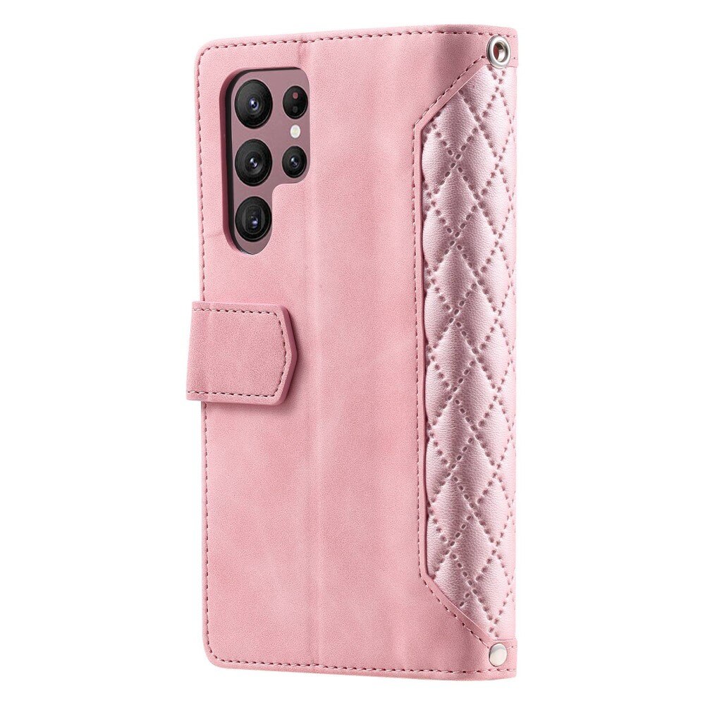 Étui portefeuille matelassée pour Samsung Galaxy S22 Ultra, Rose