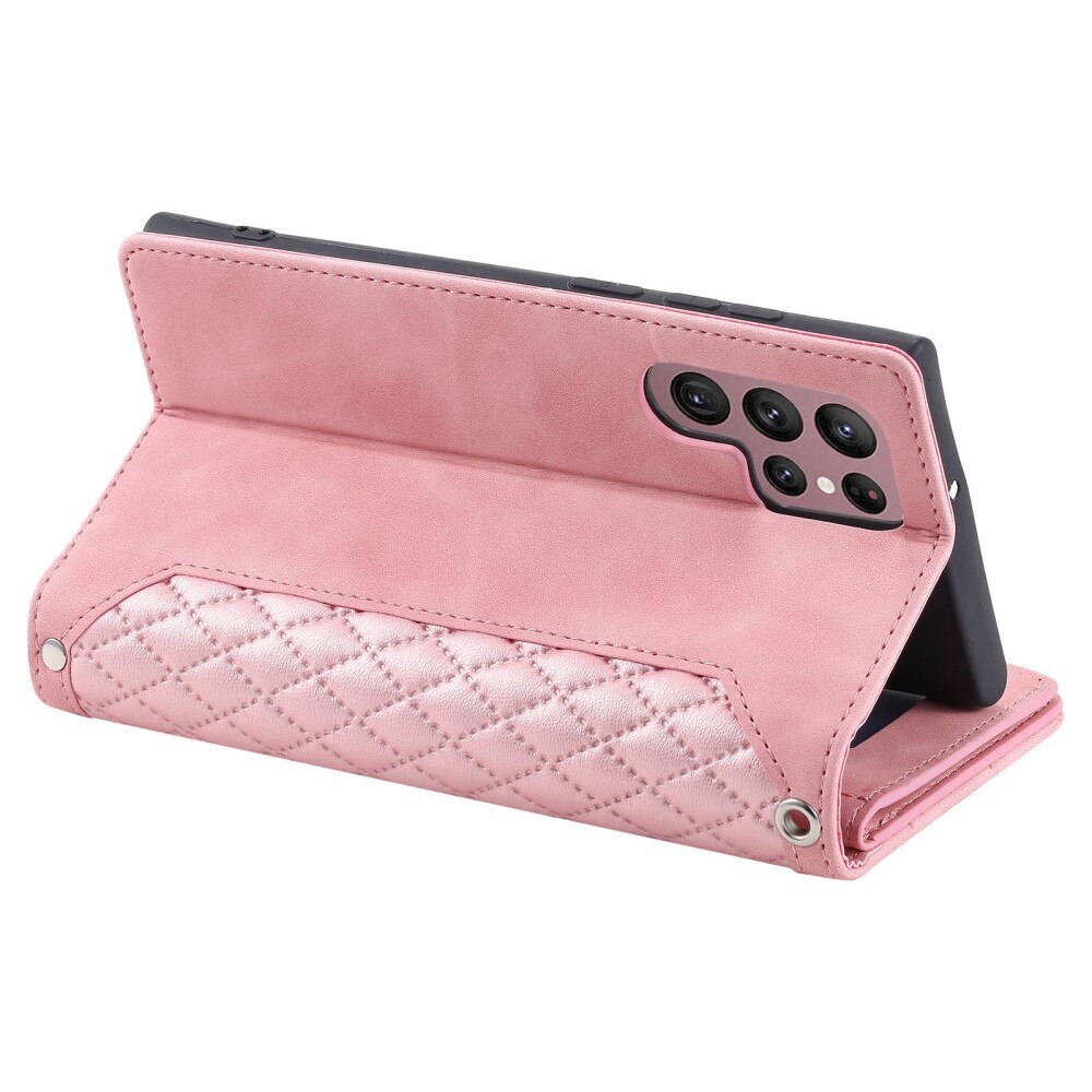 Étui portefeuille matelassée pour Samsung Galaxy S22 Ultra, Rose