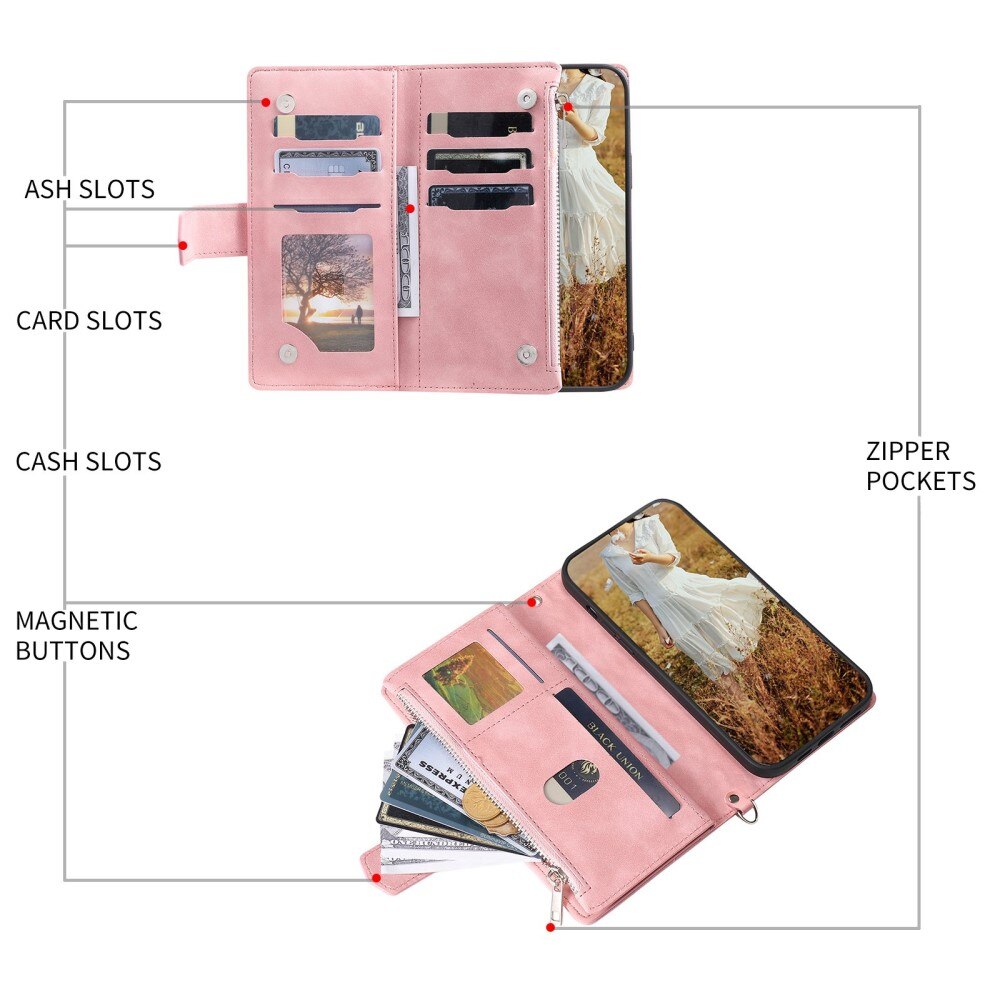 Étui portefeuille matelassée pour Samsung Galaxy S22 Ultra, Rose