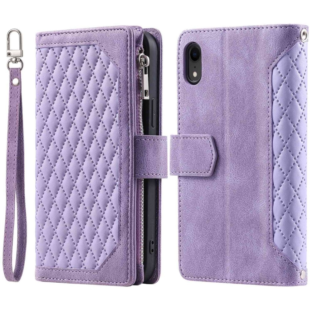 Étui portefeuille matelassée pour iPhone XR, violet