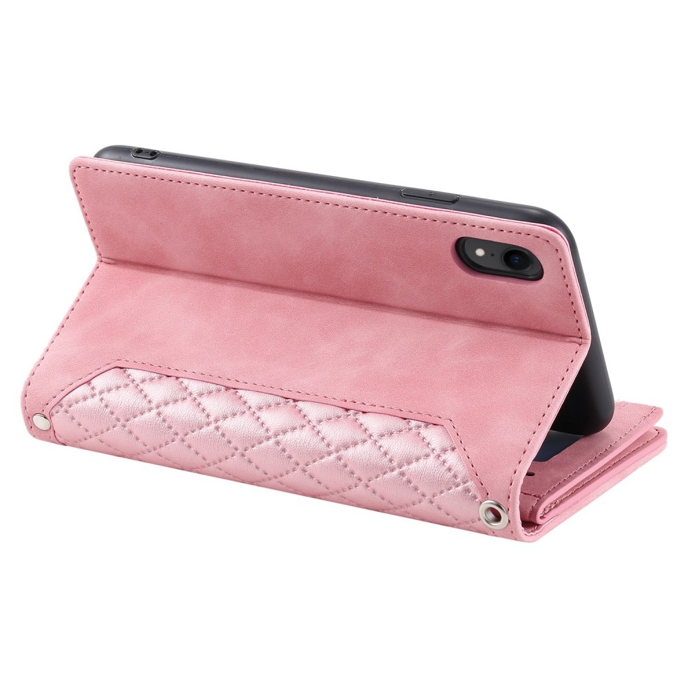 Étui portefeuille matelassée pour iPhone XR, rose