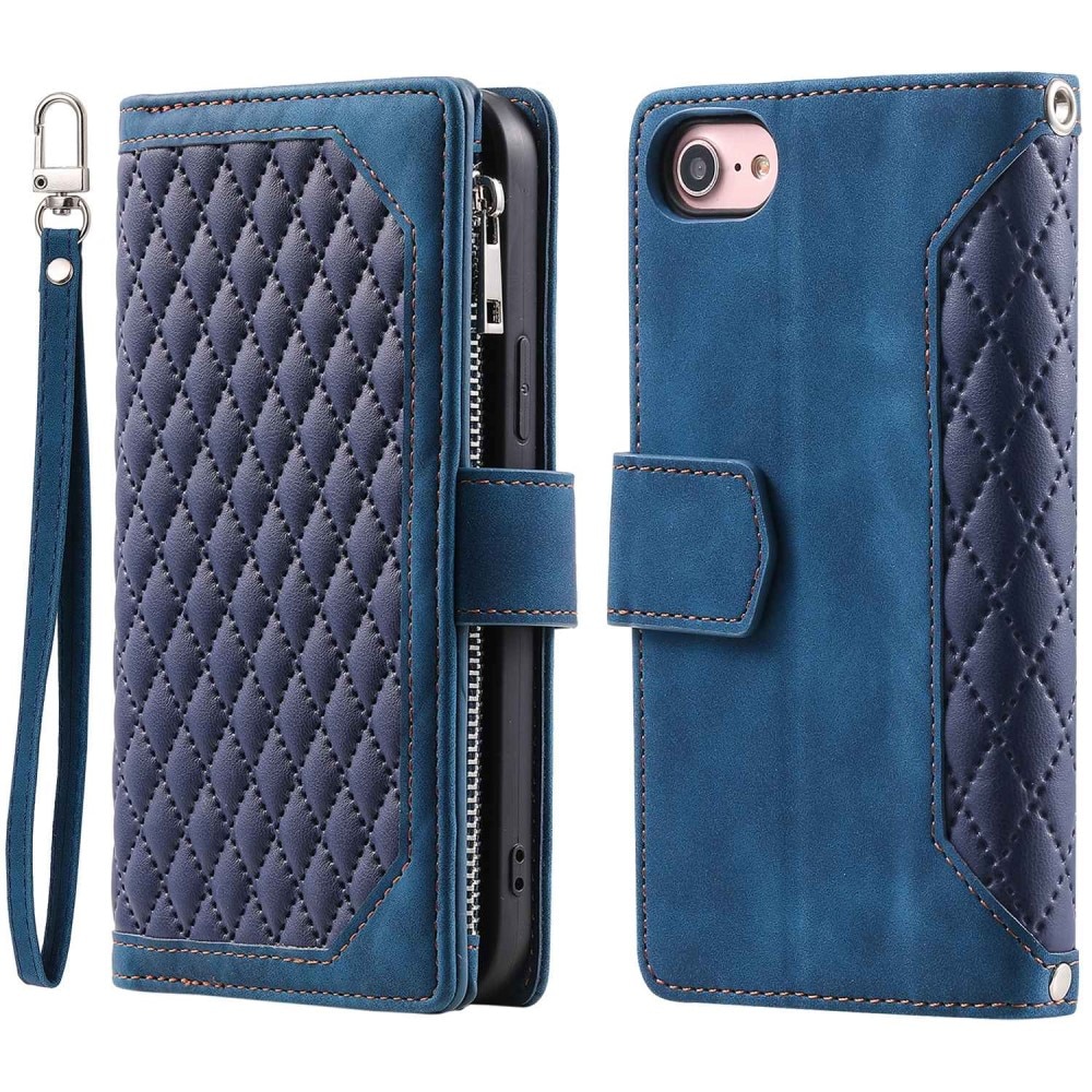 Étui portefeuille matelassée pour iPhone 7/8/SE, bleu