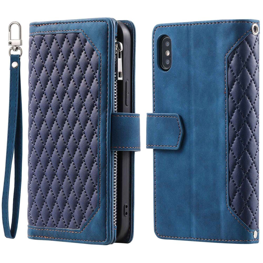Étui portefeuille matelassée pour iPhone X/XS, Bleu