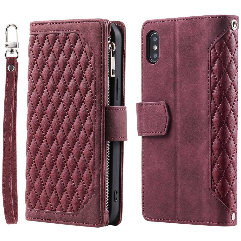 Étui portefeuille matelassée pour iPhone X/XS, Rouge