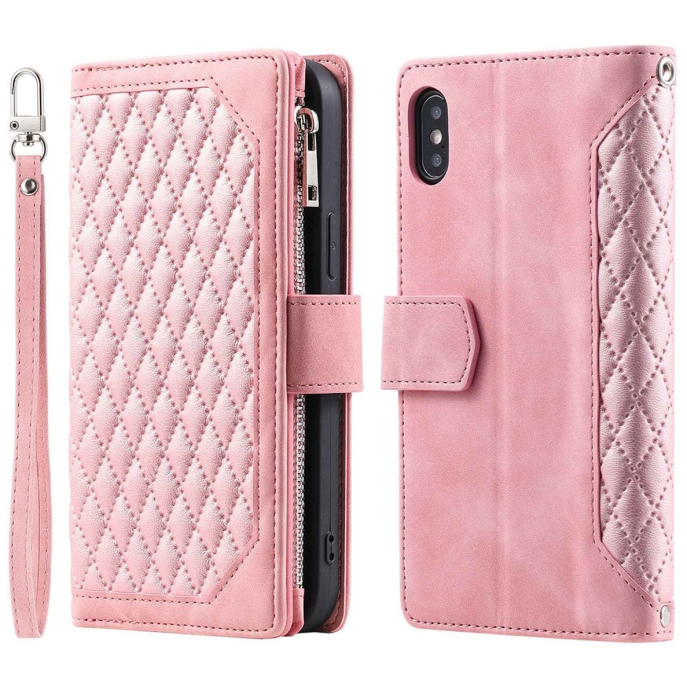 Étui portefeuille matelassée pour iPhone X/XS, rose