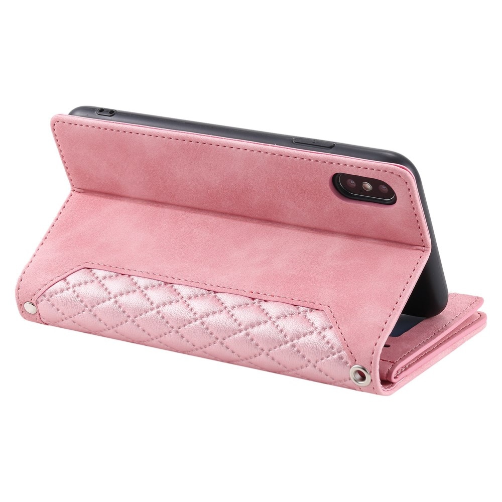 Étui portefeuille matelassée pour iPhone X/XS, rose