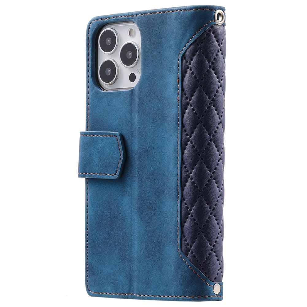 Étui portefeuille matelassée pour iPhone 14 Pro, bleu