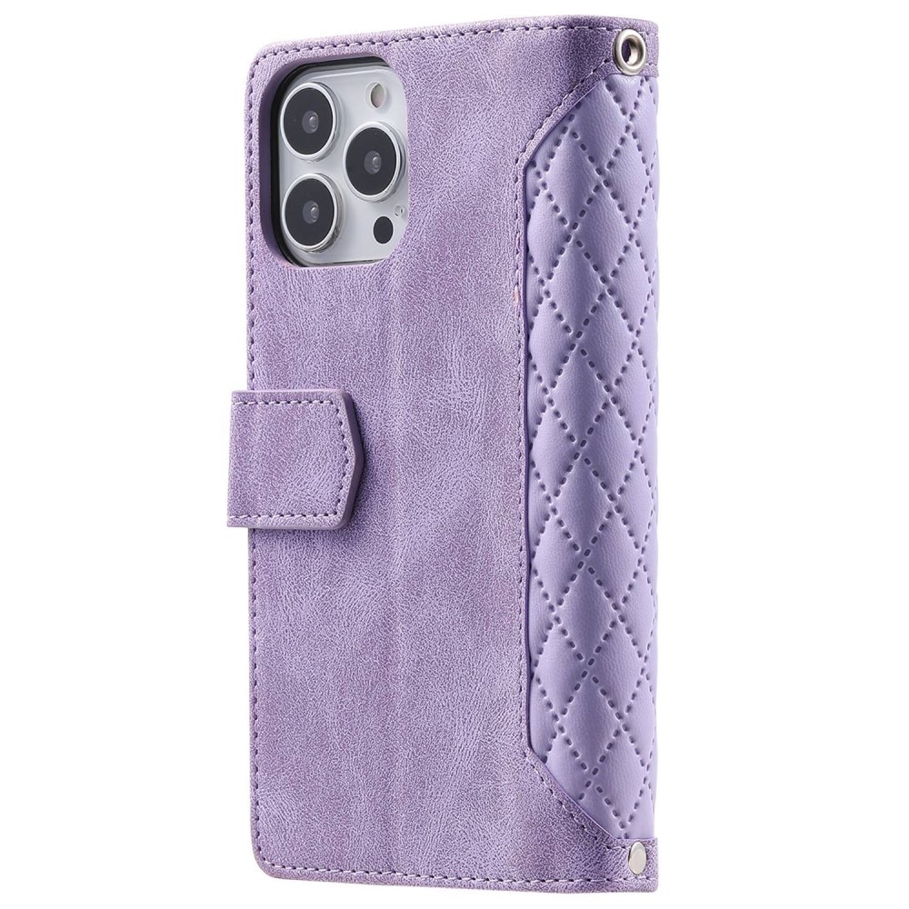 Étui portefeuille matelassée pour iPhone 14 Pro, violet