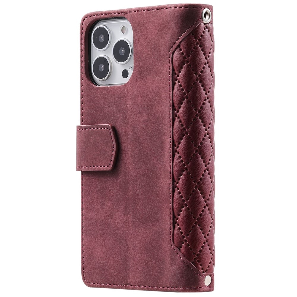 Étui portefeuille matelassée pour iPhone 14 Pro, rouge