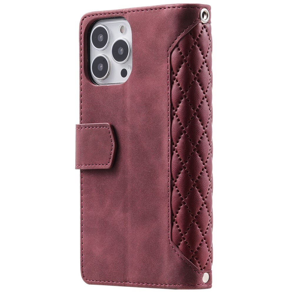 Étui portefeuille matelassée pour Apple iPhone 14 Pro, Rouge