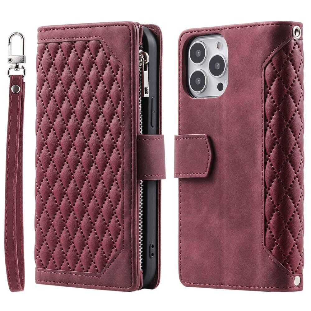 Étui portefeuille matelassée pour Apple iPhone 14 Pro, Rouge