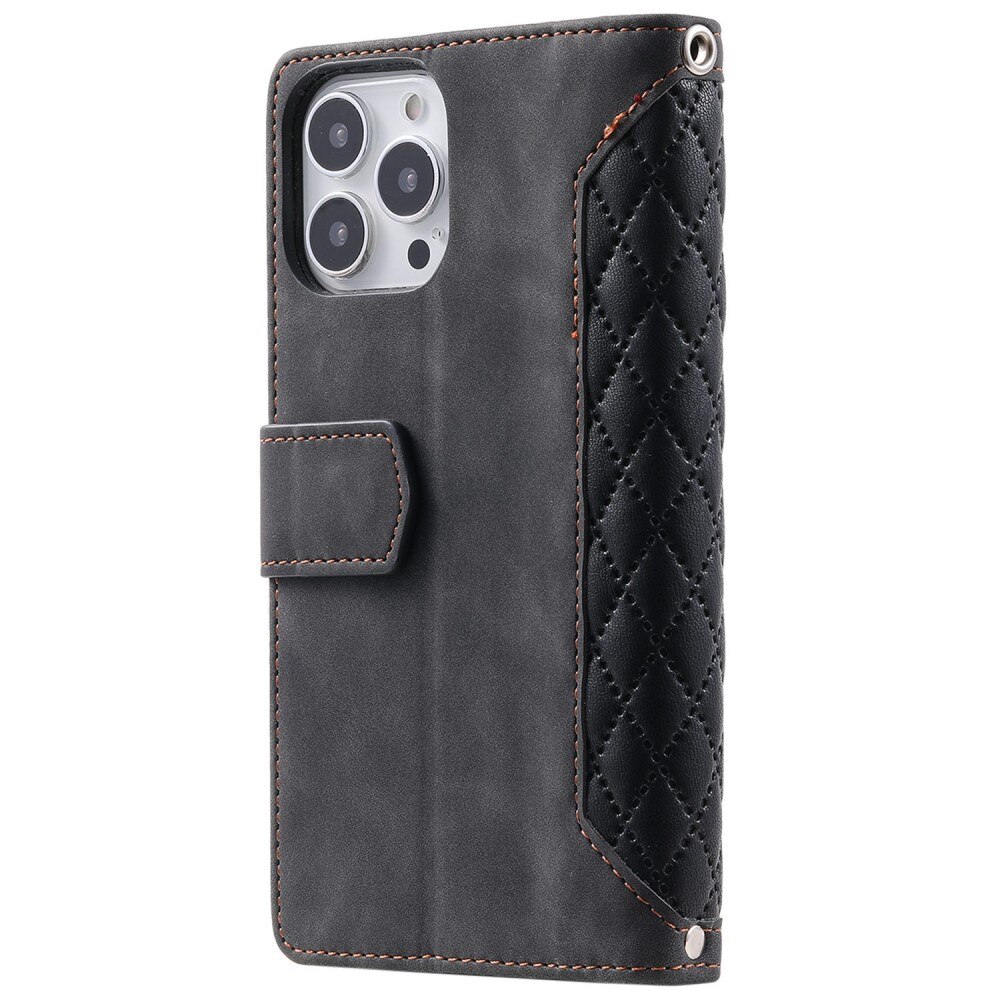 Étui portefeuille matelassée pour iPhone 14 Pro, Noir