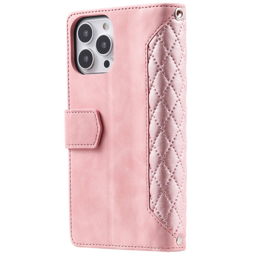 Étui portefeuille matelassée pour iPhone 14 Pro, Rose