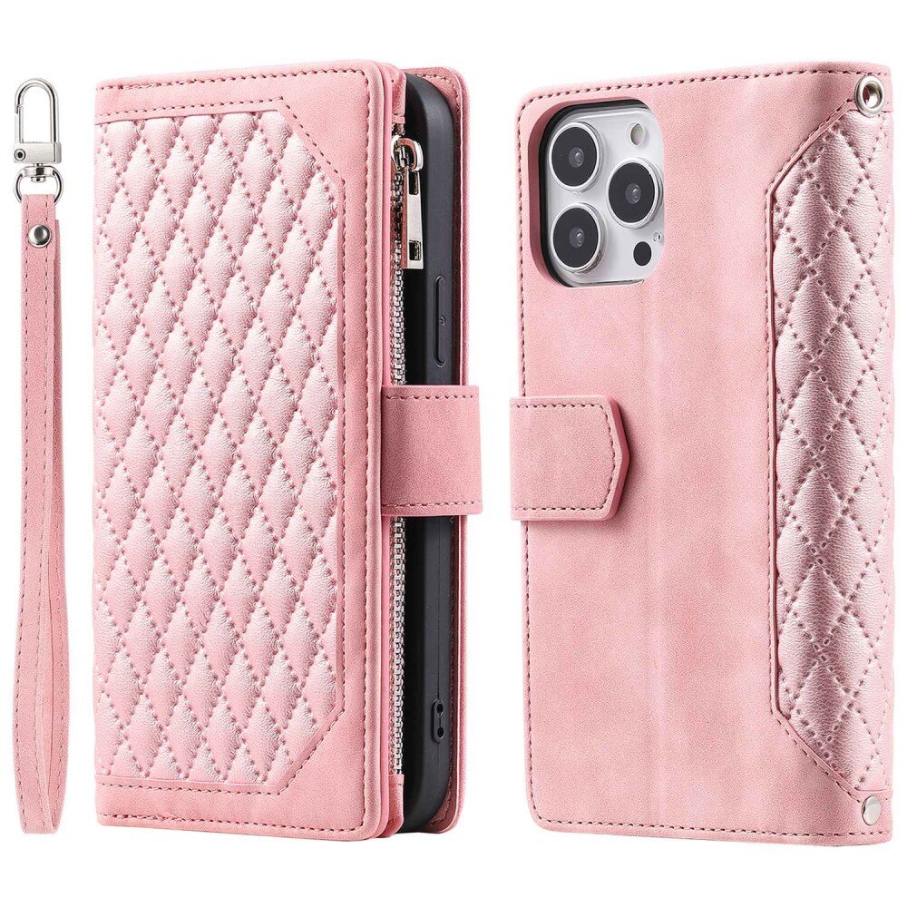 Étui portefeuille matelassée pour iPhone 14 Pro, Rose