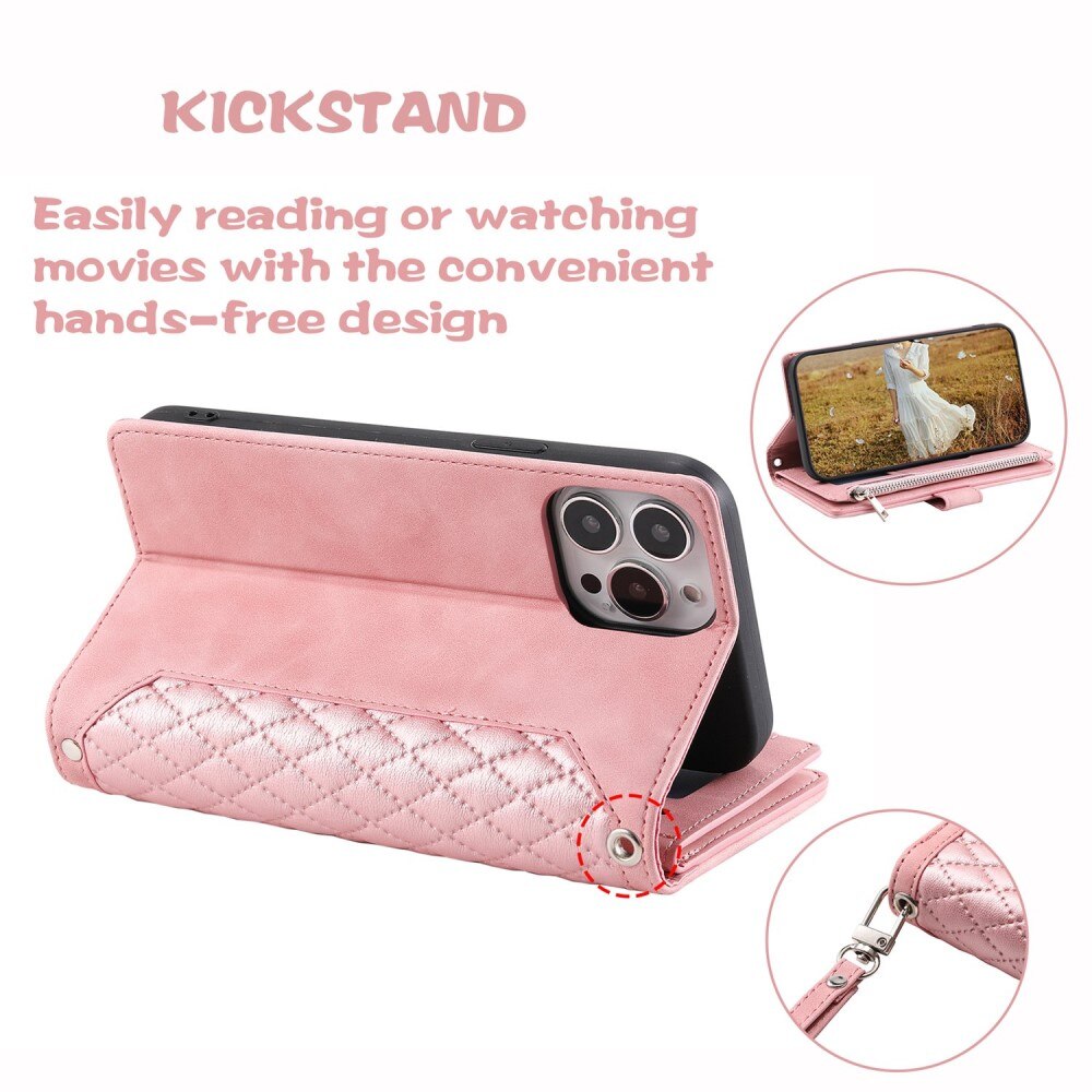 Étui portefeuille matelassée pour iPhone 14 Pro, Rose
