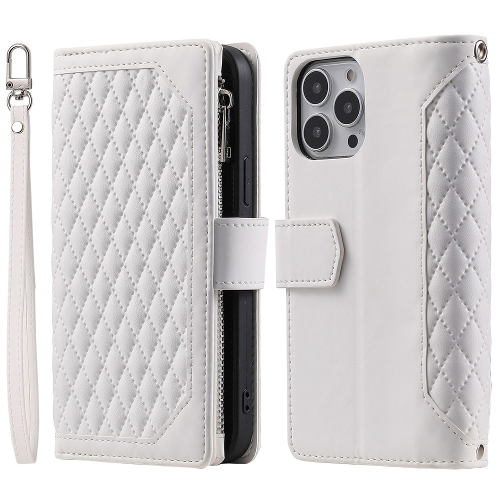 Étui portefeuille matelassée pour iPhone 14 Pro, blanc