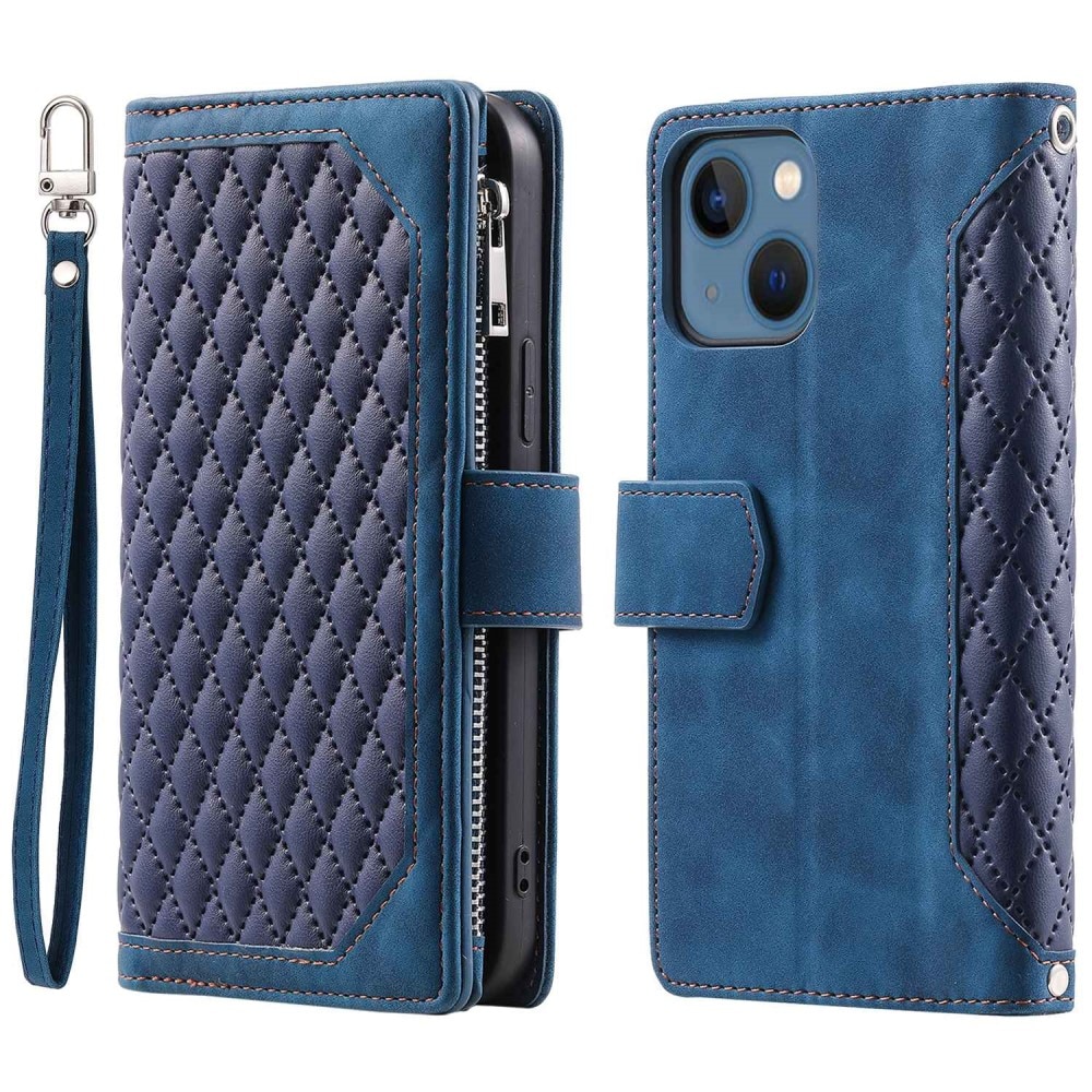 Étui portefeuille matelassée pour iPhone 13, bleu