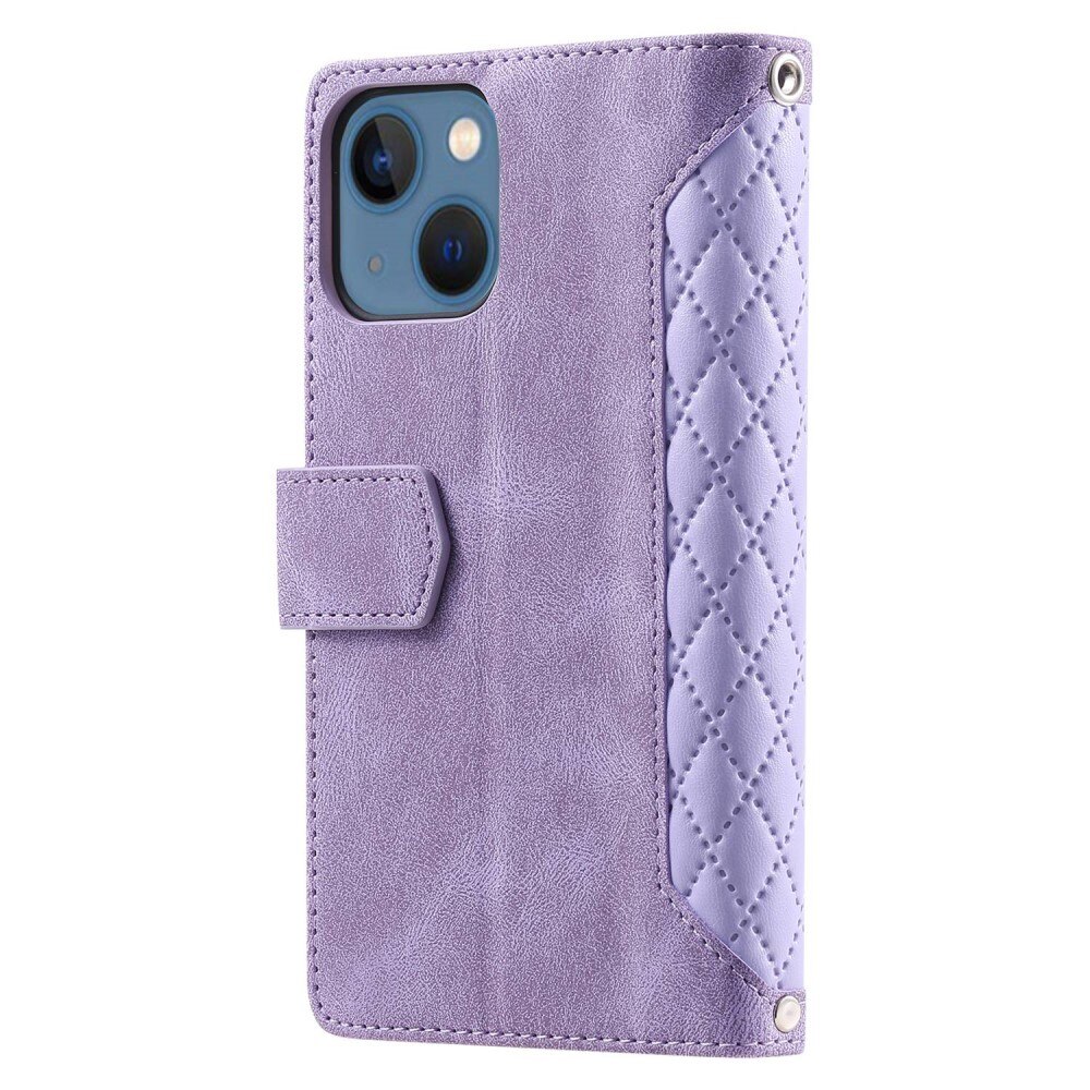 Étui portefeuille matelassée pour iPhone 13, violet