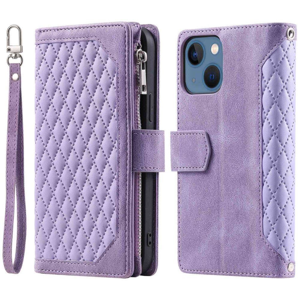 Étui portefeuille matelassée pour iPhone 13, violet