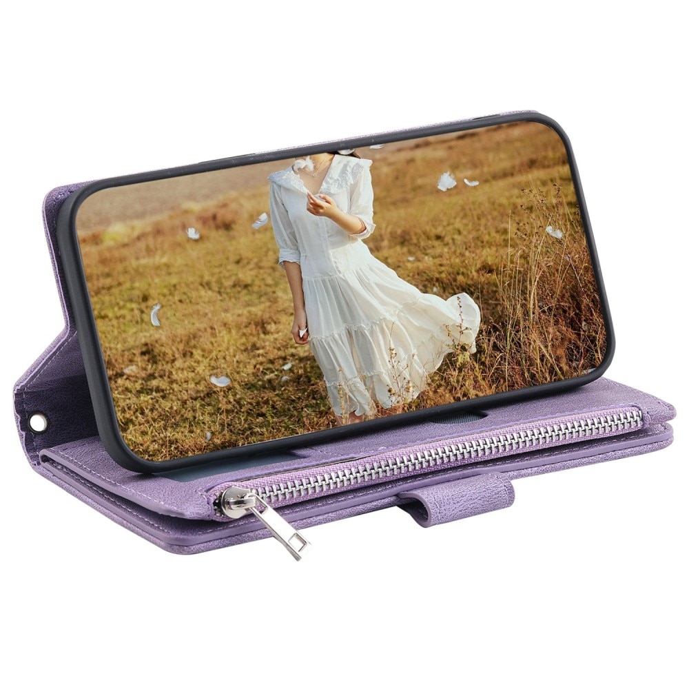 Étui portefeuille matelassée pour iPhone 13, violet