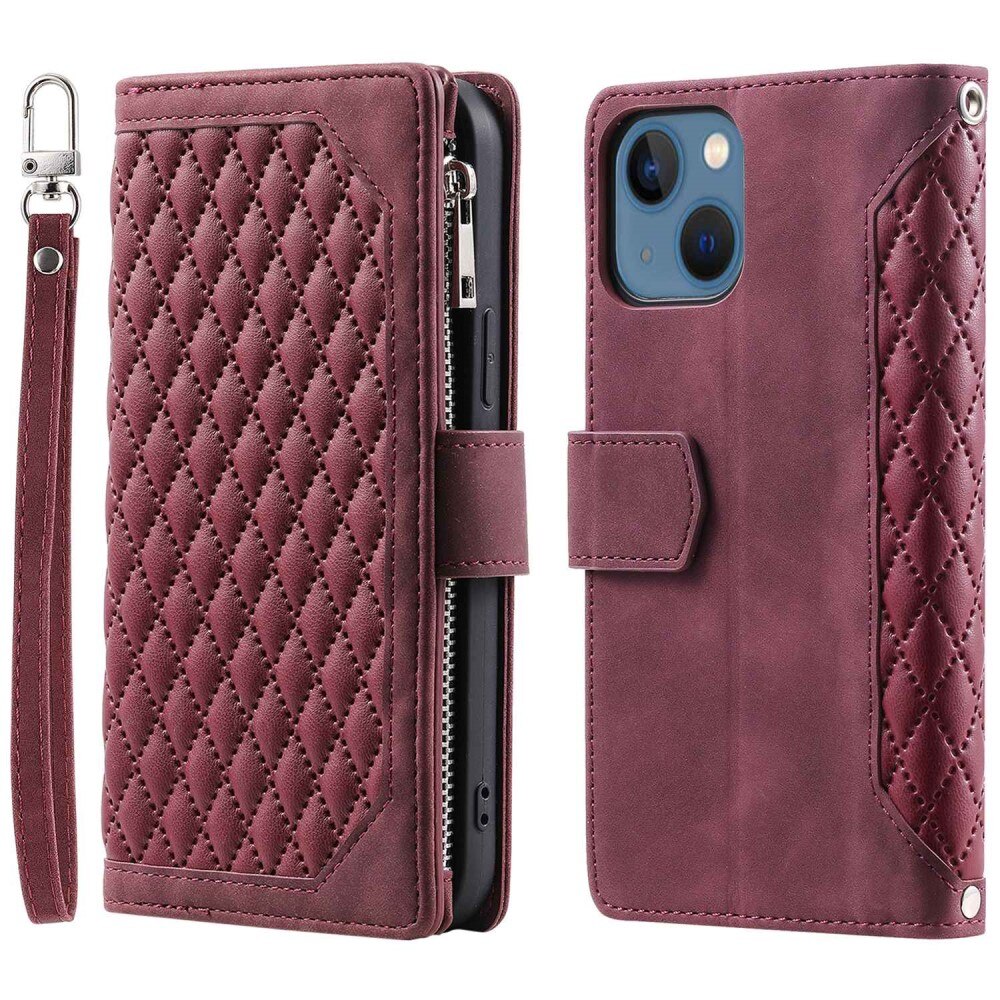 Étui portefeuille matelassée pour iPhone 13, Rouge